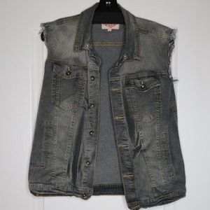 Grey Denim Distressed Vintage Vest - Size L - Chopp Shop Jeans